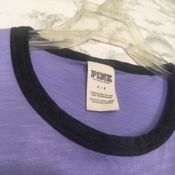 PINK Victoria's Secret Lavender Purple Ringer T-Shirt Women's Size S Graphic Tee - Picture 3 of 8